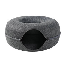 (black) Pet House Cats Bed Indoor Kitten Training Toy - Felt Donut Design, Removable and Interactive Play - Small and Large Sizes Available