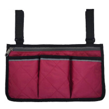 (wine red) Universal Walker Bag Rollator Organizer with Pockets for Sundries, Wallet, Snacks, Parts - Waterproof Wheelchair Scooter Side Bag