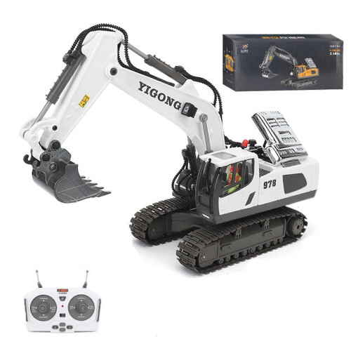 (White) 2.4G 9/11CH RC Excavator Bulldozer Construction Toys Remote Control Crawler