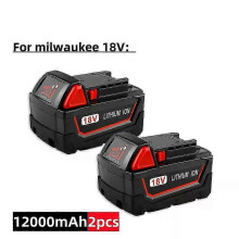 (12.0Ah 2pcs) Upgraded 12.0ah For Milwaukee M18 Power Tool Battery, Charger, Br, Xc, 18v, M18b5, 48-11-1860, 48-11-1850, 48-11-1815 2604-20-fj