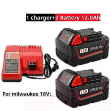 (1 charger 2 batter) Upgraded 12.0ah For Milwaukee M18 Power Tool Battery, Charger, Br, Xc, 18v, M18b5, 48-11-1860, 48-11-1850, 48-11-1815 2604-20-fj