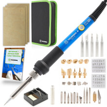 Techrebal "Blue Jet" TBJ60W 42-i-1 brændeovn med 60W potentiometer (loddekolbe, 29 spidser, svampestativ og etui + 3 brændeskabeloner)