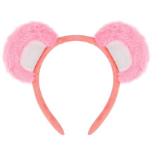 (Watermelon red beibe) Furry Bear Ear Hairhoop For Female Face Washing Makeup Plush Hairband Cosplay Costume Accessory Halloween Party Headwear