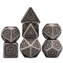Steampunk RPG terningsæt med 7 metalterninger