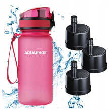 AQUAPHOR CITY filterflaske 350 ml lyserød sæt med 3 patroner