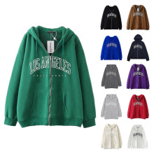 (S, Khaki) Women Casual Full Zip Up Hoodie Loose Solid Sweatshirt Long Sleeve Jackets with Pockets Simple Letter Print Hoodies  White XL