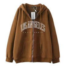 (S, Light Brown) Women Casual Full Zip Up Hoodie Loose Solid Sweatshirt Long Sleeve Jackets with Pockets Simple Letter Print Hoodies  White XL