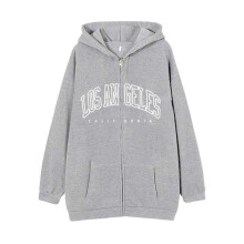 (S, Gray) Women Casual Full Zip Up Hoodie Loose Solid Sweatshirt Long Sleeve Jackets with Pockets Simple Letter Print Hoodies  White XL