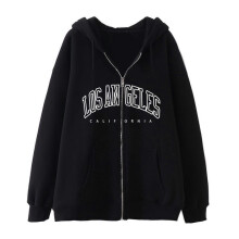 (S, Black) Women Casual Full Zip Up Hoodie Loose Solid Sweatshirt Long Sleeve Jackets with Pockets Simple Letter Print Hoodies  White XL