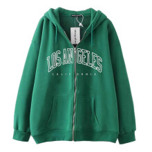 (XXXL, dark green) Women Casual Full Zip Up Hoodie Loose Solid Sweatshirt Long Sleeve Jackets with Pockets Simple Letter Print Hoodies  White XL