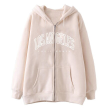 (L, Khaki) Women Casual Full Zip Up Hoodie Loose Solid Sweatshirt Long Sleeve Jackets with Pockets Simple Letter Print Hoodies  White XL