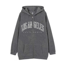 (L, Dark Grey) Women Casual Full Zip Up Hoodie Loose Solid Sweatshirt Long Sleeve Jackets with Pockets Simple Letter Print Hoodies  White XL