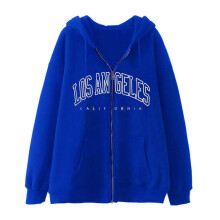 (XXXL, Blue) Women Casual Full Zip Up Hoodie Loose Solid Sweatshirt Long Sleeve Jackets with Pockets Simple Letter Print Hoodies  White XL