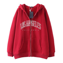 (XXXL, Red) Women Casual Full Zip Up Hoodie Loose Solid Sweatshirt Long Sleeve Jackets with Pockets Simple Letter Print Hoodies  White XL