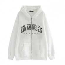 (XXXL, White) Women Casual Full Zip Up Hoodie Loose Solid Sweatshirt Long Sleeve Jackets with Pockets Simple Letter Print Hoodies  White XL