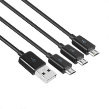 (White) Micro USB Splitter Cable Data Sync Adapter Cable Split Micro USB Connection Fast Charging Cable Data Cord 100cm Long  White