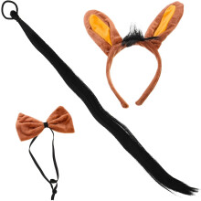 3-teiliges Eselkostüm-Set: Braunes Eselohren-Stirnband, Schwanz und Fliege