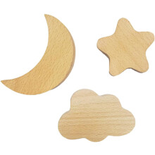 3er-Set Wandhaken aus Massivholz, elegante Stern-, Mond- und Wolkenformen, umweltfreundlich