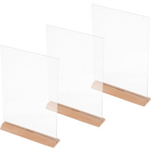 3pcs Acrylic Sign Holder with Sturdy Wooden Base Clear Table Sign Stand for Menu Display Retail Shops Cafes Offices