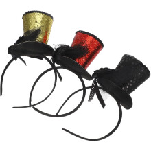3pcs Top Hat Headband Sequin Fascinator for Halloween Tea Party Mini Costume Accessory for Party Girl Random Color