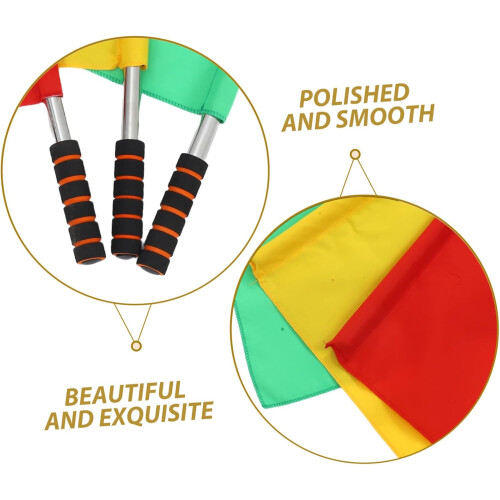 Racing Flags 3pcs Handheld Referee Flags Stainless Steel Red Yellow Green 2