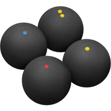 Trainingssquashballen set van 4 met enkele en dubbele gele, rode en blauwe stippen – zeer elastische rubberen ballen