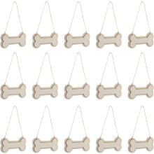30 recortes de madera con forma de hueso de perro y 30 cuerdas de cáñamo, placa de madera doble en blanco para colgar.
