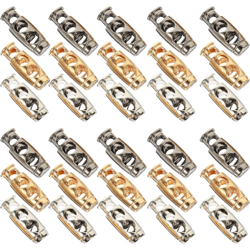 30Pcs Spring Cord Locks Double Holes Metal Buckles Adjustable Drawstring Locks