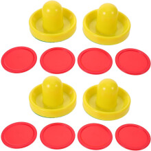 2 Sets Air Hockey Pucks and Pushers 96Mm Yellow Plastic Paddles