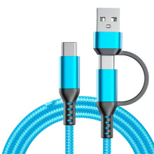 (Blue) Portable USB/Type C Male to Type C Male Connectors Cord Connection Cable Support 60W Charging for Data & Power  White