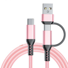 (Pink) Portable USB/Type C Male to Type C Male Connectors Cord Connection Cable Support 60W Charging for Data & Power  White