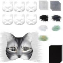 (DIY suit F gradient) Foxes Cats Mask with Eye Mesh Fun Therians Mask Kit Therians Starter Set with All the Stuff for Halloween Masquerade