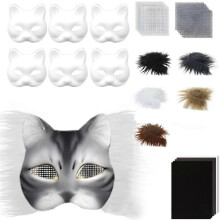 (DIY suit F2) Foxes Cats Mask with Eye Mesh Fun Therians Mask Kit Therians Starter Set with All the Stuff for Halloween Masquerade
