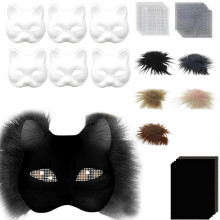 (DIY suit D gradient) Foxes Cats Mask with Eye Mesh Fun Therians Mask Kit Therians Starter Set with All the Stuff for Halloween Masquerade