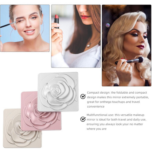 3Pcs Portable Folding Compact Makeup Mirrors with 2-Sided Magnification 2