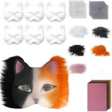 (DIY suit G) Foxes Cats Mask with Eye Mesh Fun Therians Mask Kit Therians Starter Set with All the Stuff for Halloween Masquerade