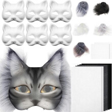 (DIY suit H) Foxes Cats Mask with Eye Mesh Fun Therians Mask Kit Therians Starter Set with All the Stuff for Halloween Masquerade