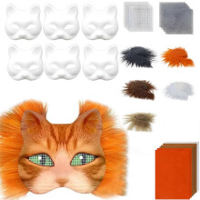 (DIY Set C2) Foxes Cats Mask with Eye Mesh Fun Therians Mask Kit Therians Starter Set with All the Stuff for Halloween Masquerade