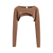 (S, Coffee color) Women's Super Cropped Sweater Boleros Shrugs Casual Long Sleeve Ribbed Pullover Tops Crew Neck Crop Tops Gifts  White S
