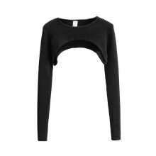 (M, Black) Women's Super Cropped Sweater Boleros Shrugs Casual Long Sleeve Ribbed Pullover Tops Crew Neck Crop Tops Gifts  White S