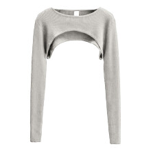 (S, Gray) Women's Super Cropped Sweater Boleros Shrugs Casual Long Sleeve Ribbed Pullover Tops Crew Neck Crop Tops Gifts  White S
