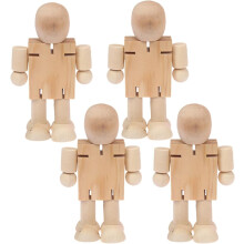 4-delige doe-het-zelf set van blanco houten robotfiguurtjes voor jongens en meisjes, onafgewerkte houten knutselmannequins