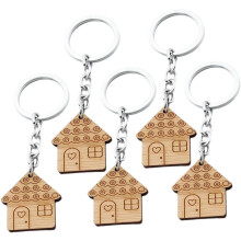5er-Pack stilvolle Schlüsselanhänger aus Holz, Schlüsselring, Haus-Schlüsselanhänger, Schlüsselband