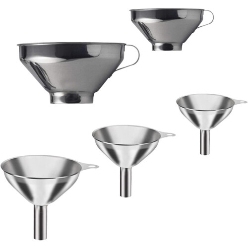 5pcs Multi-purpose Small Funnels Liquid Dispensing Tools Stainless Steel Reusable Easy to Use Mini Funnel Kit