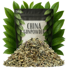 Grøn teblade Gunpowder 50 g - Rullede blade, Stærk aroma