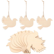 50 pièces de découpes d'oiseaux en bois brut, tranches de bois non finies à suspendre, trous pour ficelle