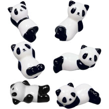Lot de 6 supports à baguettes en céramique, motif panda, surface lisse, antidérapants, élégants, noirs.