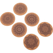 Lot de 6 dessous de verre ronds en bois à motif mandala, isolants thermiques et antidérapants.