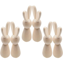 6 stuks houten konijnen knutselpakketten voor paasdecoratie, onbeschilderde konijnenfiguurtjes gemaakt van natuurlijk hout