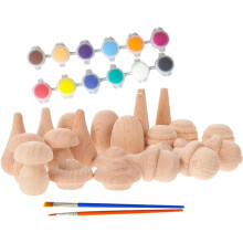 Juego de 24 bloques de madera de haya para manualidades, con pinturas y bolígrafos de colores aleatorios.